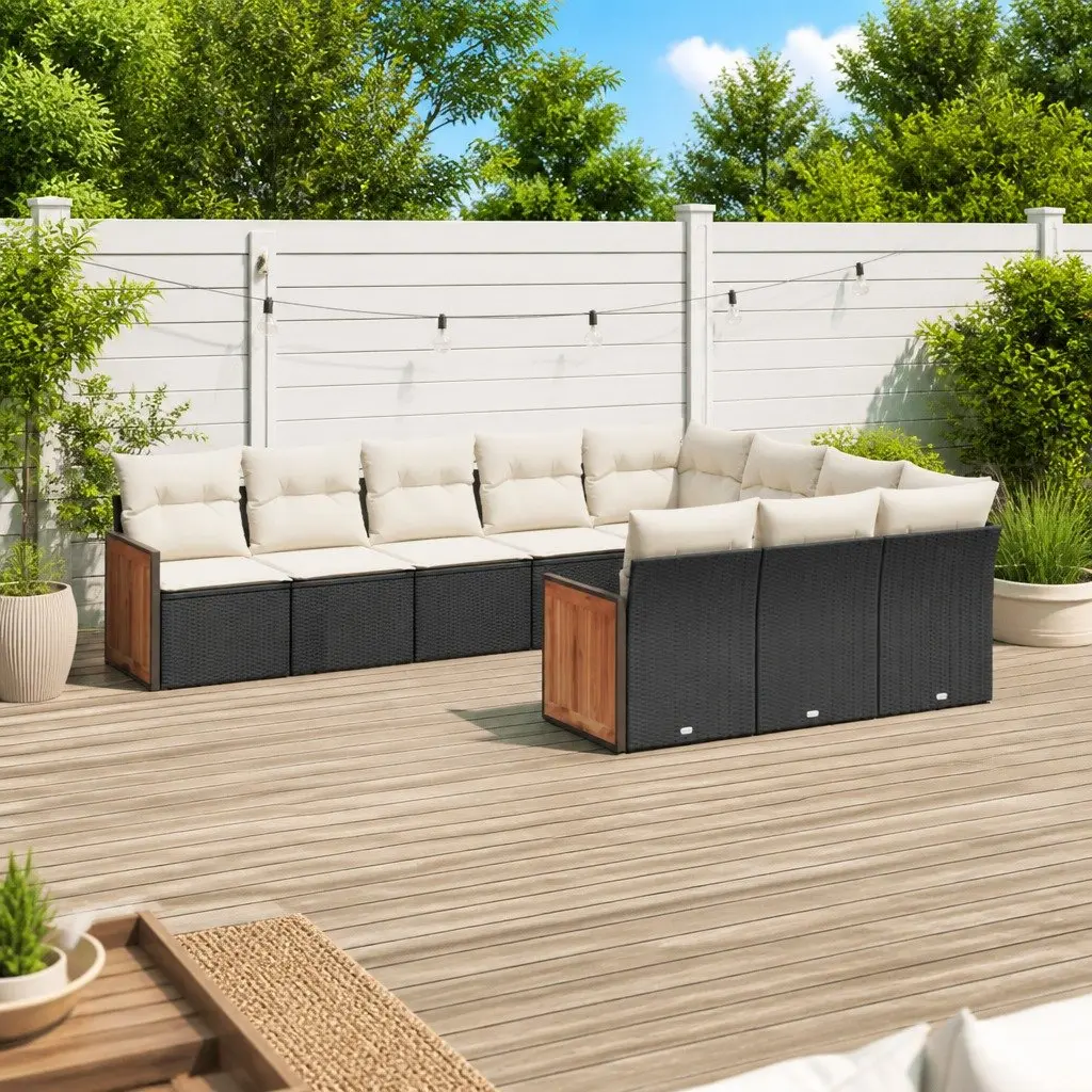 10 Piece Modular Sofa Set Black PE Rattan Outdoor Furniture with Cushions for Patio and Garden