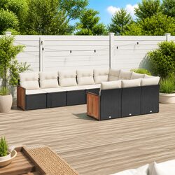 10 Piece Outdoor Garden Sofa Set Black Poly Rattan Patio Furniture with Cushions