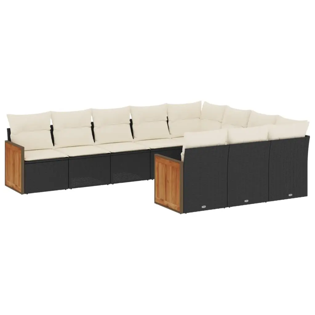 10 Piece Modular Sofa Set Black PE Rattan Outdoor Furniture with Cushions for Patio and Garden