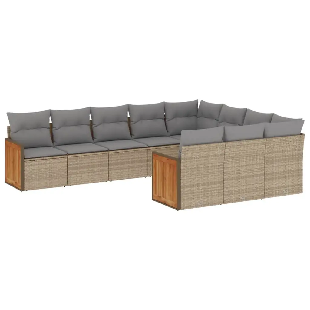 Garden Sofa Set 10 Piece Outdoor Furniture Patio Seating Beige Poly Rattan