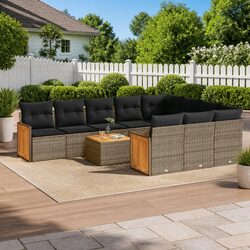 Garden Sofa Set 11 Piece Outdoor Furniture Patio Grey Poly Rattan with Cushions