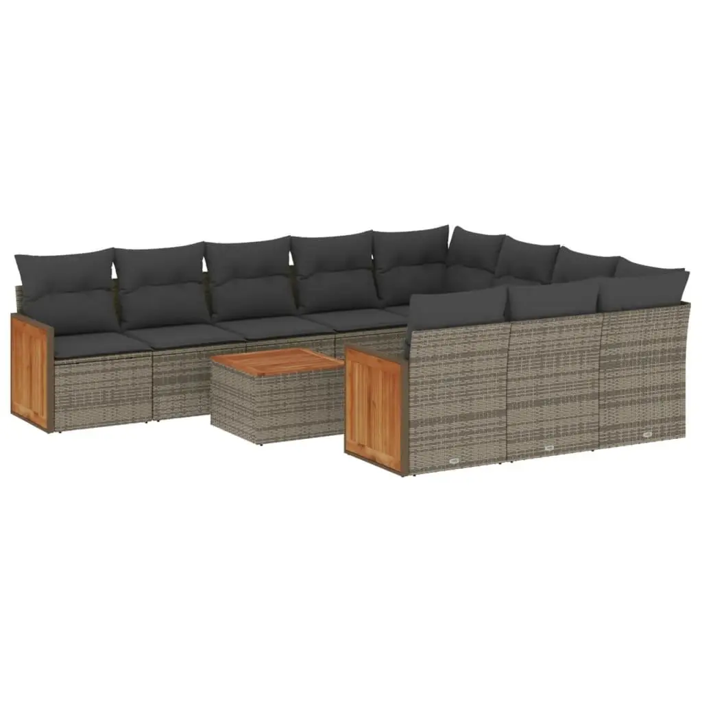 Garden Sofa Set Grey 11 Piece Outdoor Furniture Patio Poly Rattan with Cushions
