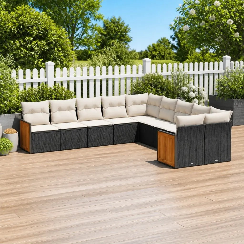 Garden Sofa Set 10 Piece Outdoor Furniture Patio Black Poly Rattan Modular