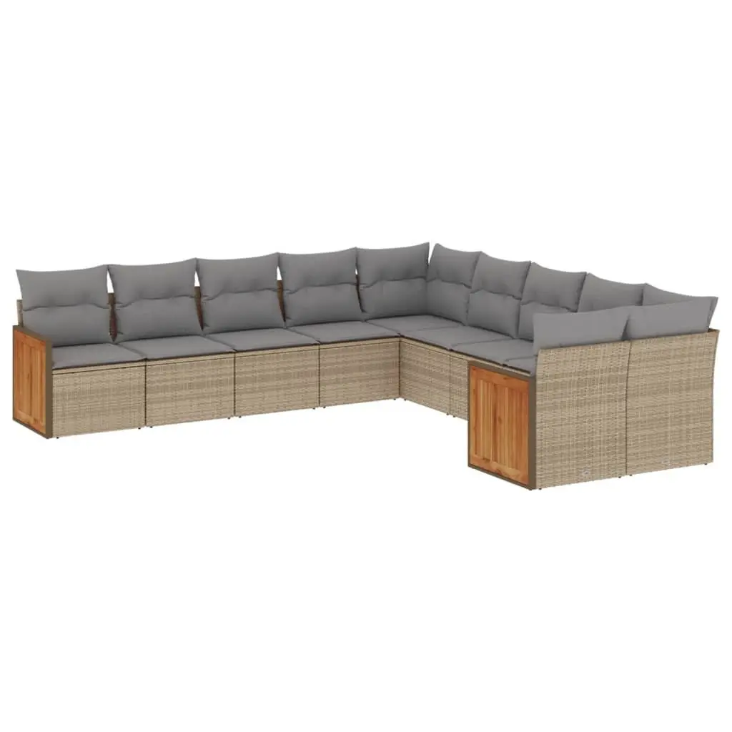 Garden Sofa Set 10 Piece Outdoor Furniture Patio Beige Poly Rattan Modular