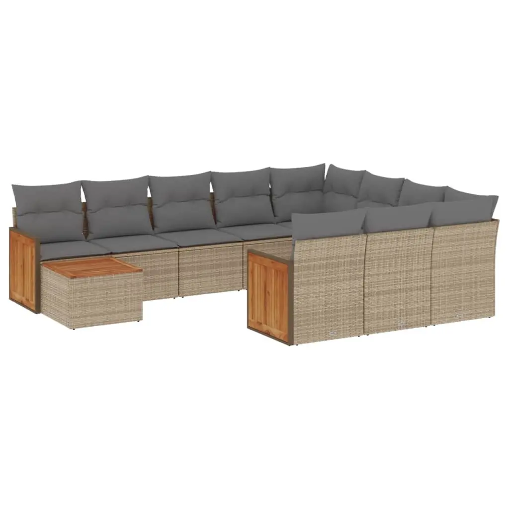 Outdoor Garden Sofa Set Beige 11 Piece Poly Rattan Patio Furniture with Storage
