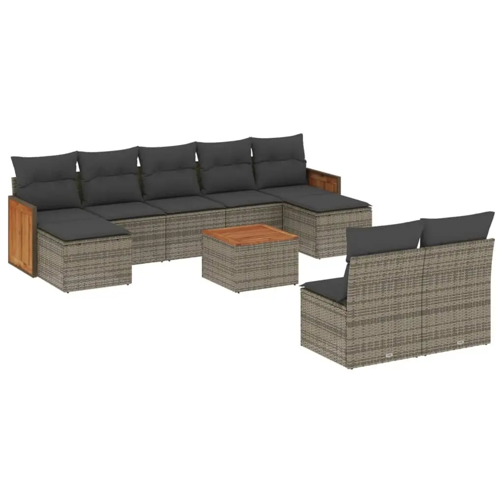 Garden Sofa Set Grey 10 Piece Outdoor Furniture Poly Rattan Patio Seating with Storage Function