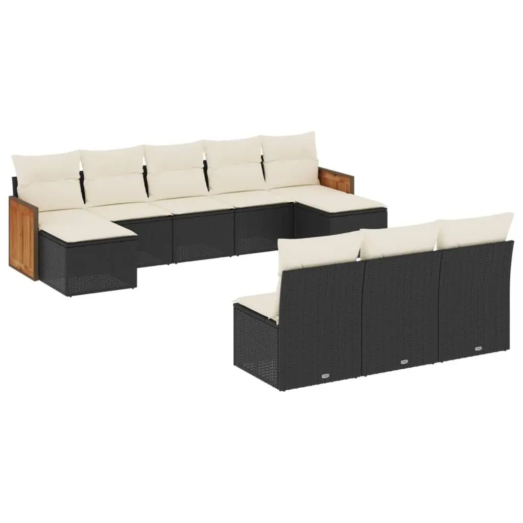 Garden Sofa Set 10 Piece Outdoor Furniture with Cushions Black Poly Rattan