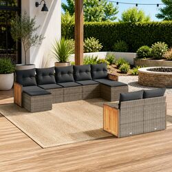 Sleek 9-Piece Grey Patio Sofa Set, Modular Design