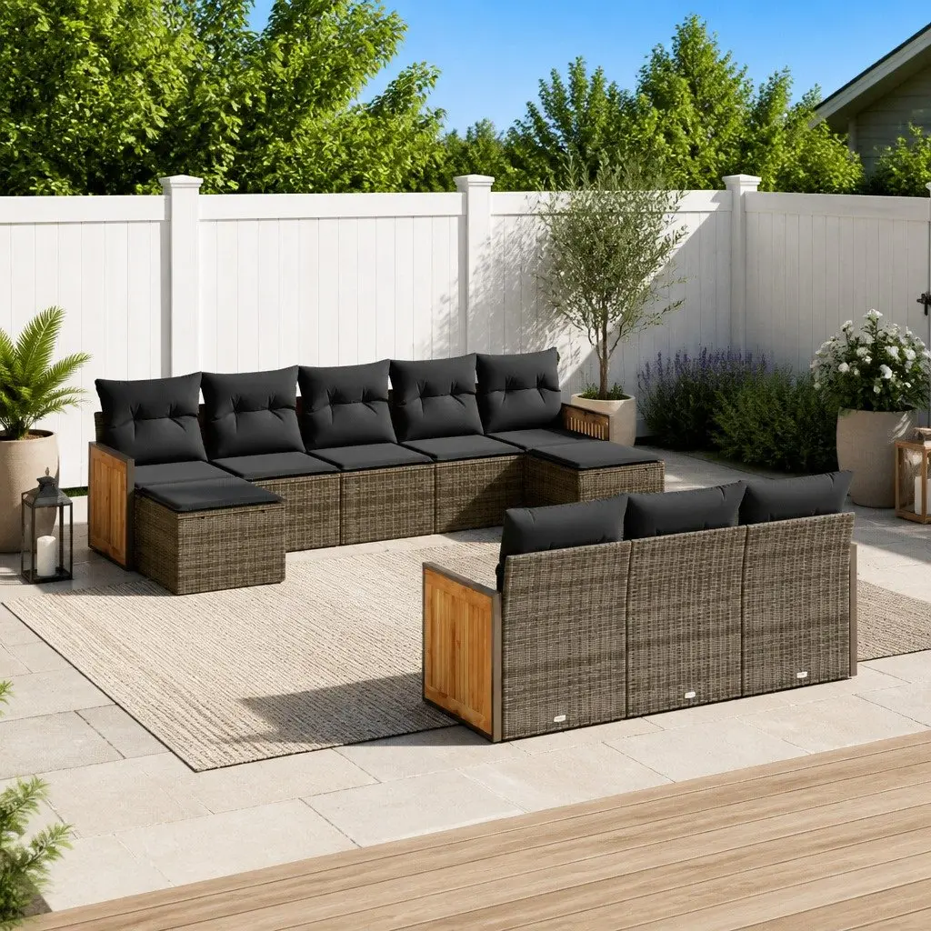 Garden Sofa Set 10 Piece Outdoor Furniture Grey Poly Rattan Modular Patio
