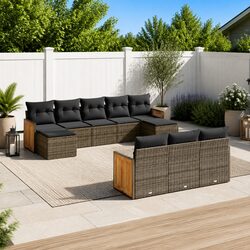 Garden Sofa Set 10 Piece Outdoor Furniture Grey Poly Rattan Modular Patio