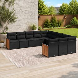 Concise 11 Piece Black Garden Sofa Set with Storage