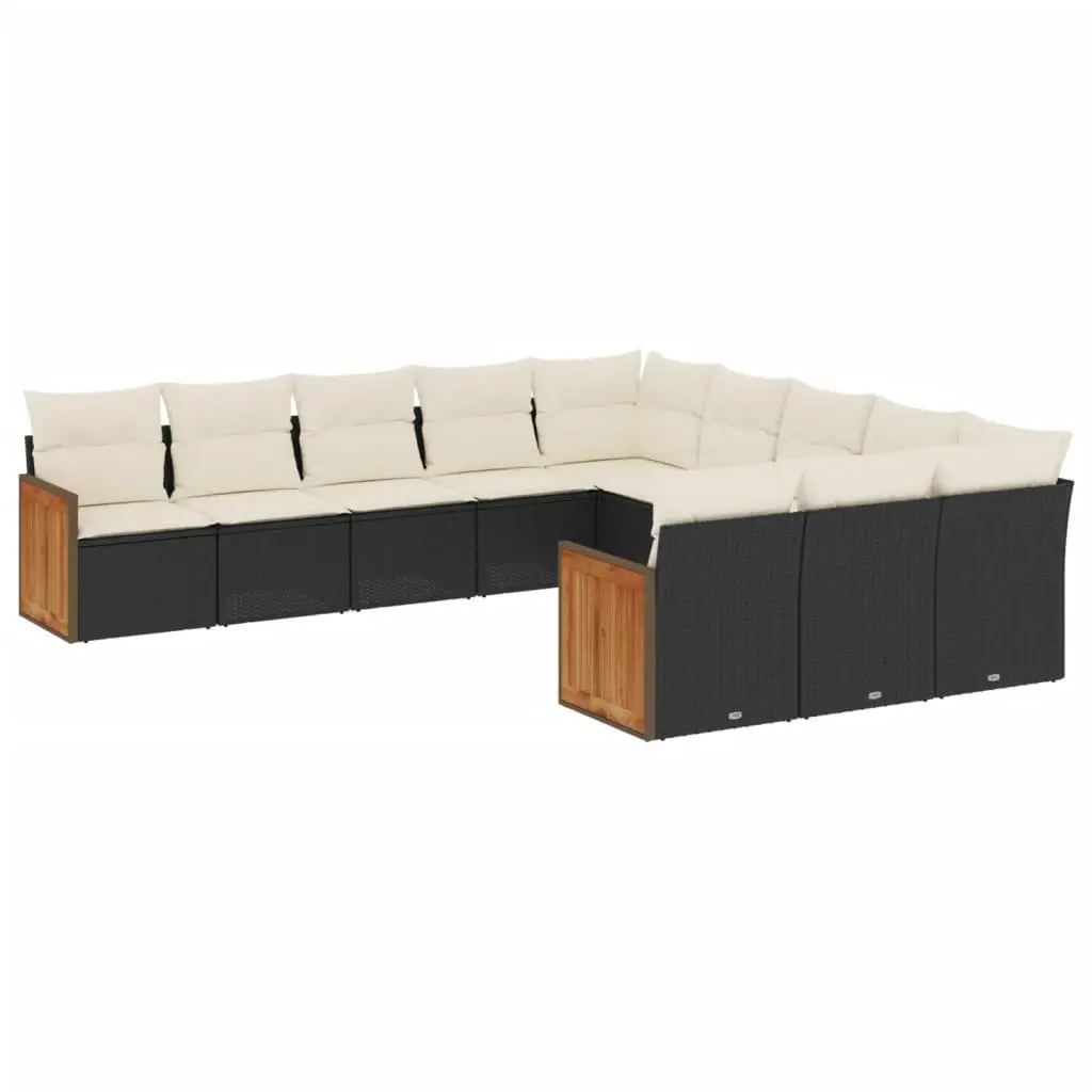 11 Piece Outdoor Garden Sofa Set with Cushions Storage Black Poly Rattan