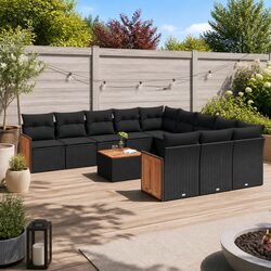 Concise Design: 12-Piece Black Garden Sofa Set