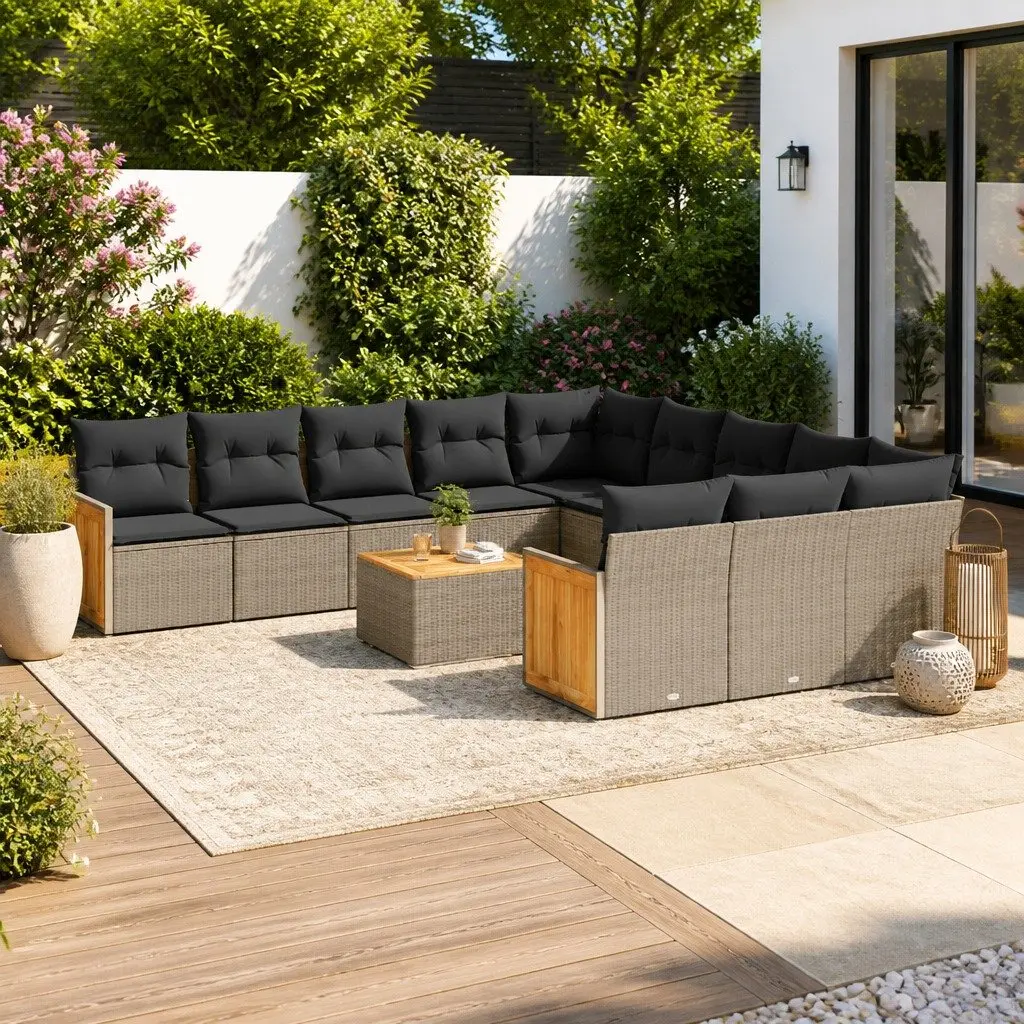 Garden Sofa Set 12 Piece Grey Poly Rattan Outdoor Furniture Patio Seating with