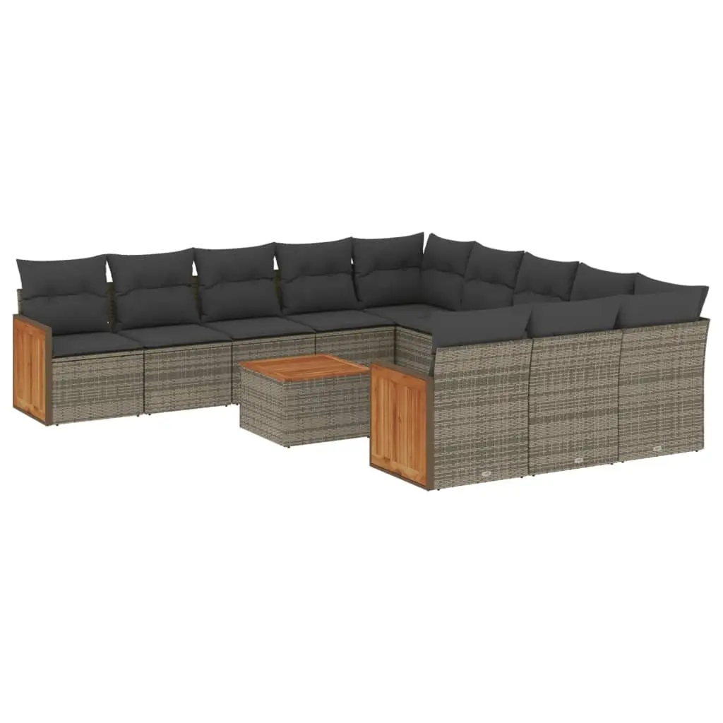 Garden Sofa Set 12 Piece Grey Poly Rattan Outdoor Furniture Patio Seating with