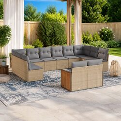 Outdoor Garden Sofa Set 12 Piece Poly Rattan Furniture Beige Patio Lounge