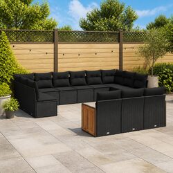 13 Piece Black Poly Rattan Sofa Set
