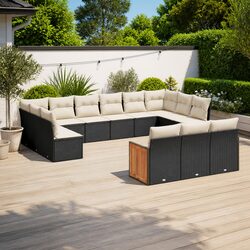 Garden Sofa Set 13 Piece Outdoor Furniture Black Poly Rattan Modular Patio