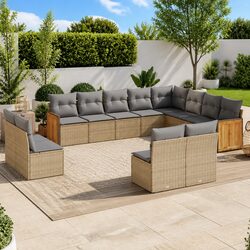 12 Piece Outdoor Furniture Set - Beige Modular Sofa