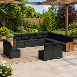 Garden Sofa Set 13 Piece Outdoor Furniture Black Poly Rattan Modular Patio