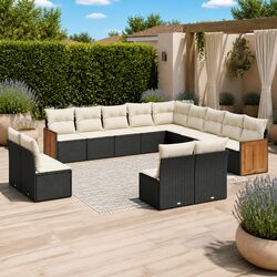 Garden Sofa Set 13 Piece Outdoor Furniture Patio Sectional Black Poly Rattan