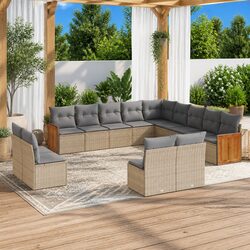 Garden Sofa Set 13 Piece Outdoor Furniture Patio Beige Poly Rattan Modular