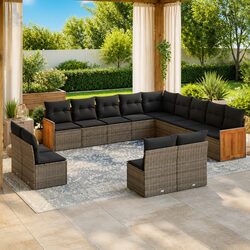 Garden Sofa Set 13 Piece Modular Outdoor Furniture with Cushions Grey Rattan