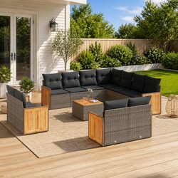 12 Piece Grey Rattan Garden Sofa Set