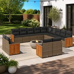 Garden Sofa Set 13 Piece Outdoor Furniture Grey Poly Rattan Patio Lounge Modular