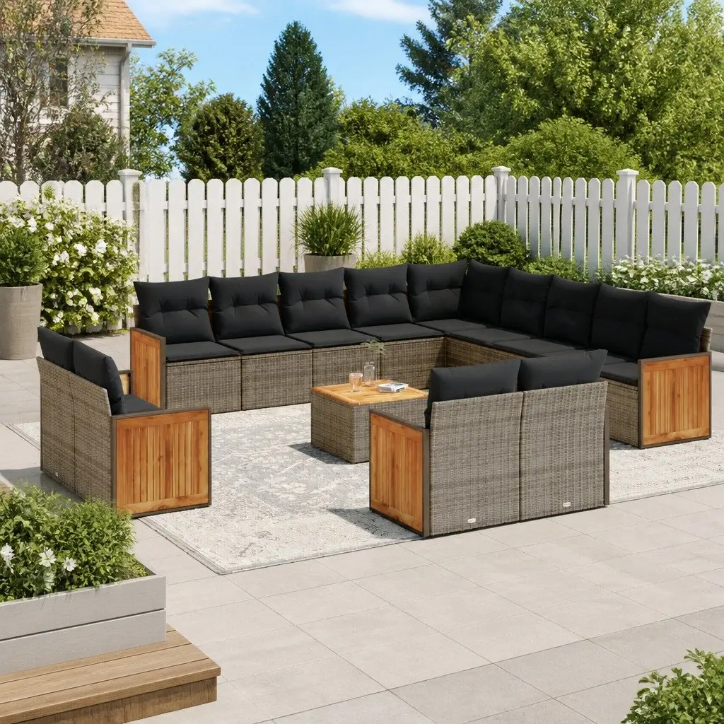 Garden Sofa Set 14 Piece Outdoor Furniture Grey Poly Rattan Modular Patio Lounge