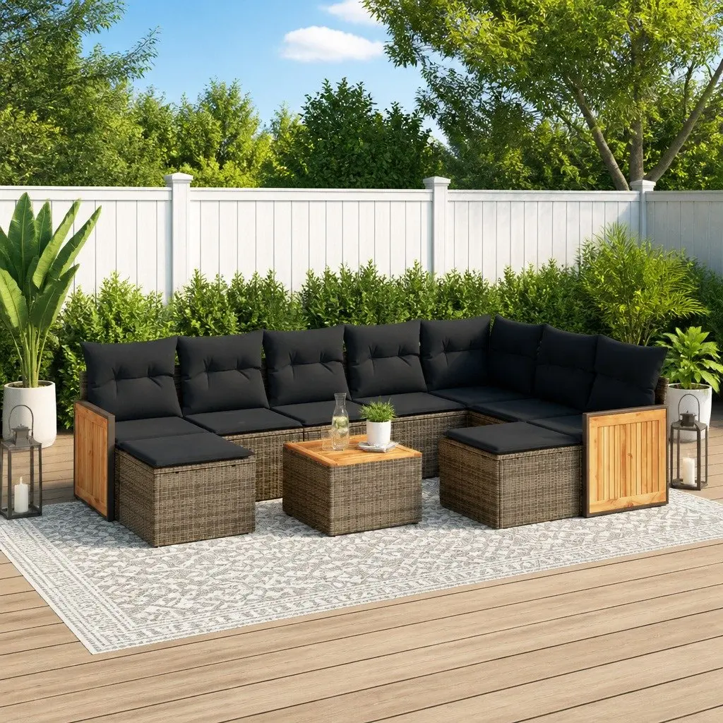 Garden Sofa Set 10 Piece Outdoor Furniture Grey Poly Rattan Modular Patio