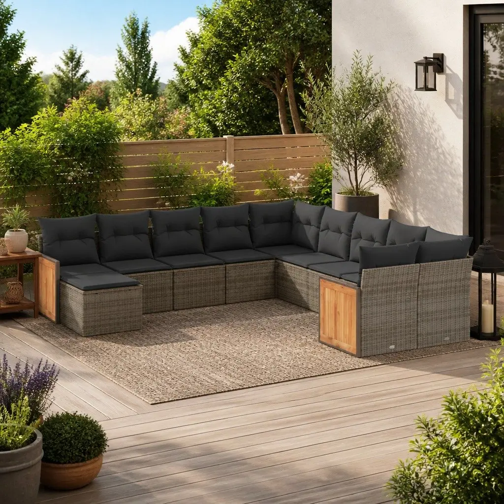 Garden Sofa Set 11 Piece Outdoor Furniture Grey Poly Rattan Modular Patio