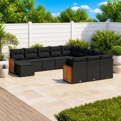 12 Piece Black Modular Garden Sofa Set
