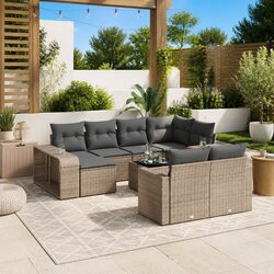 Outdoor Sectional Sofa Set 11 Piece Garden Furniture Grey Poly Rattan with