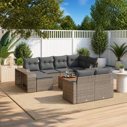 11 Piece Outdoor Garden Sectional Sofa Set Grey Poly Rattan Patio Furniture