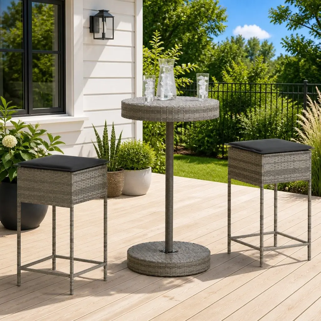 Grey Garden Bar Set with Cushions