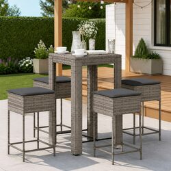 Garden Bar Set 5 Piece with Cushions Grey Outdoor Patio Furniture