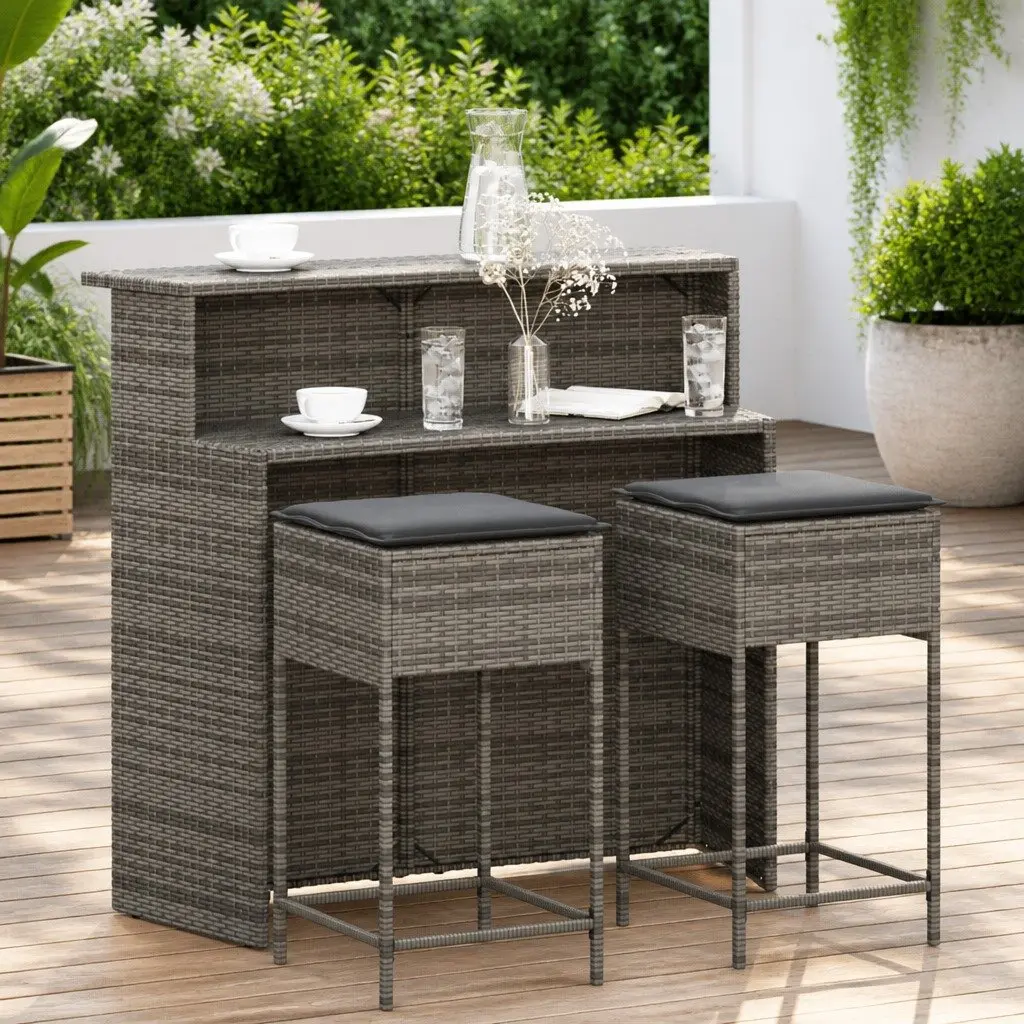 3-Piece Outdoor Garden Bar Set in Grey