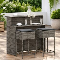 Efficient 3-Piece Outdoor Garden Bar Set in Grey