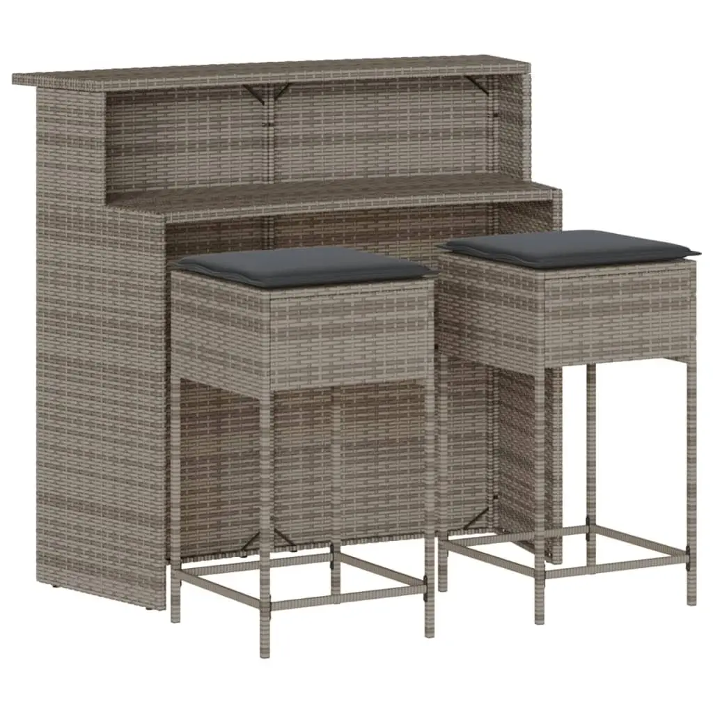 3-Piece Outdoor Garden Bar Set in Grey