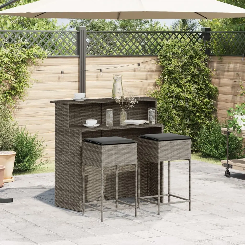 3-Piece Outdoor Garden Bar Set in Grey