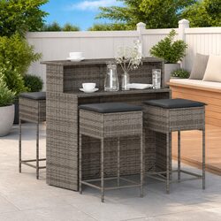 Compact 5 Piece Outdoor Bar Set – Grey Cushioned Design
