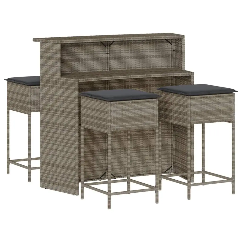 5 Piece Garden Bar Set Outdoor Furniture Grey Cushioned Poly Rattan Patio