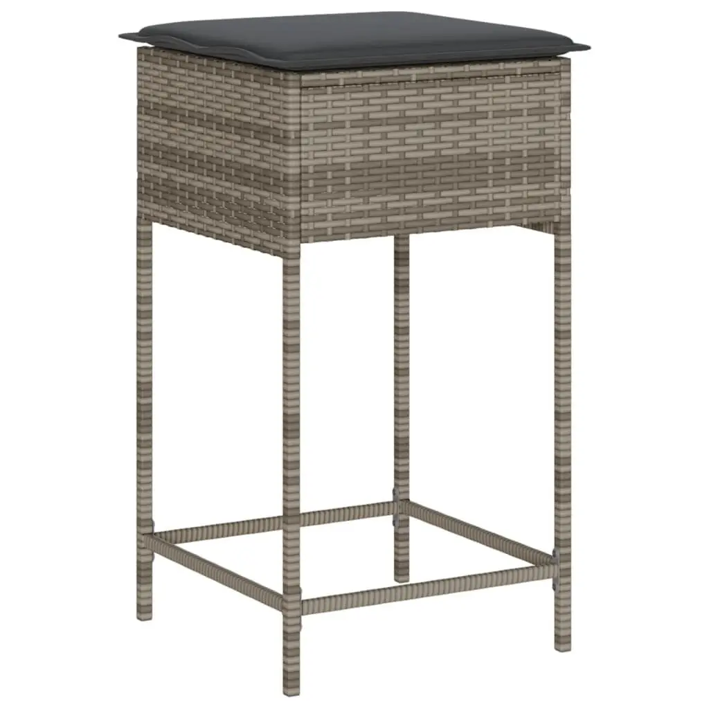 Garden Bar Set Grey 3 Piece Outdoor Furniture Rattan Stools with Cushions