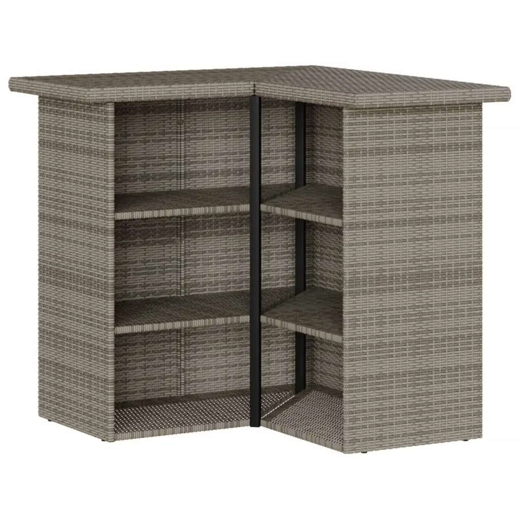 Garden Bar Set Grey 3 Piece Outdoor Furniture Rattan Stools with Cushions