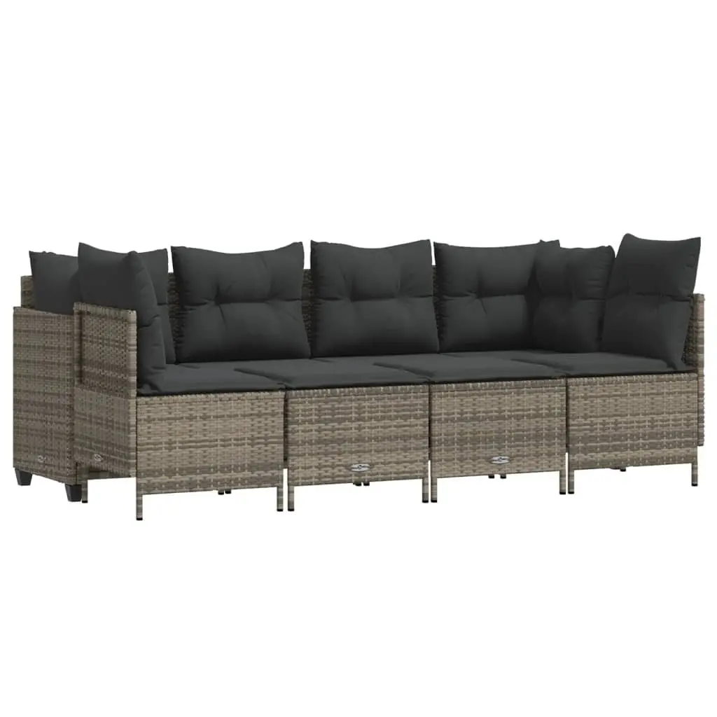5 Piece Garden Sofa Set with Cushions Grey Outdoor Patio Furniture Rattan
