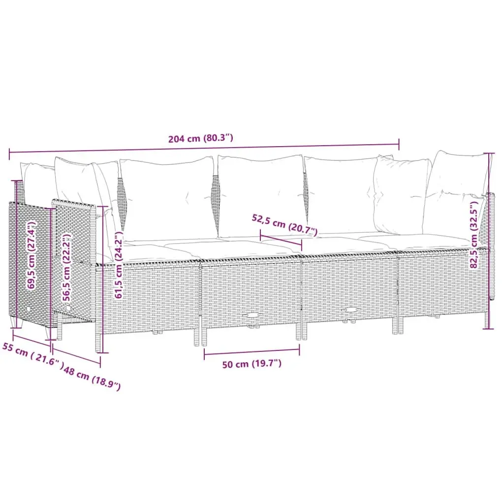 5 Piece Garden Sofa Set with Cushions Grey Outdoor Patio Furniture Rattan