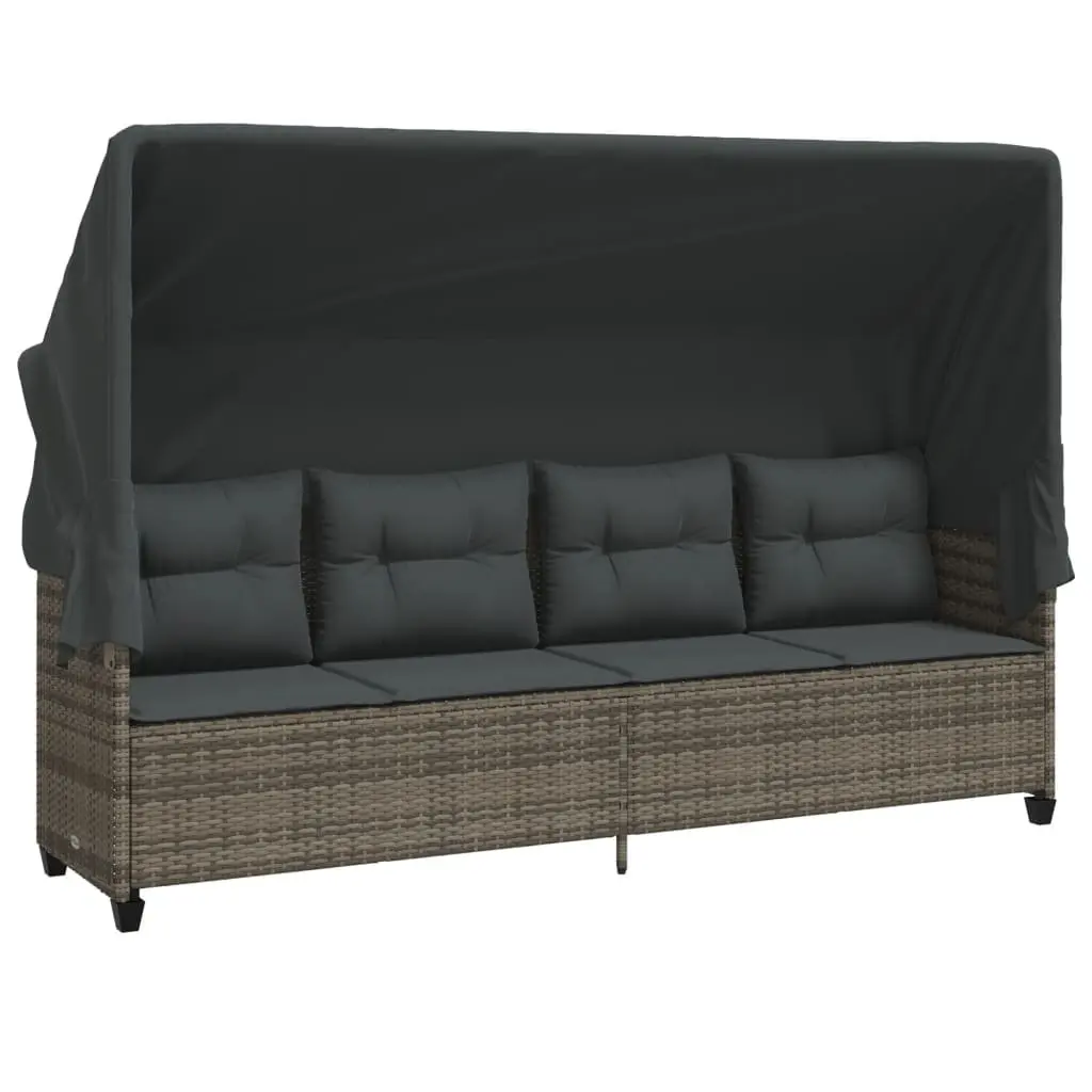 5 Piece Outdoor Garden Sofa Set with Retractable Canopy Grey Poly Rattan