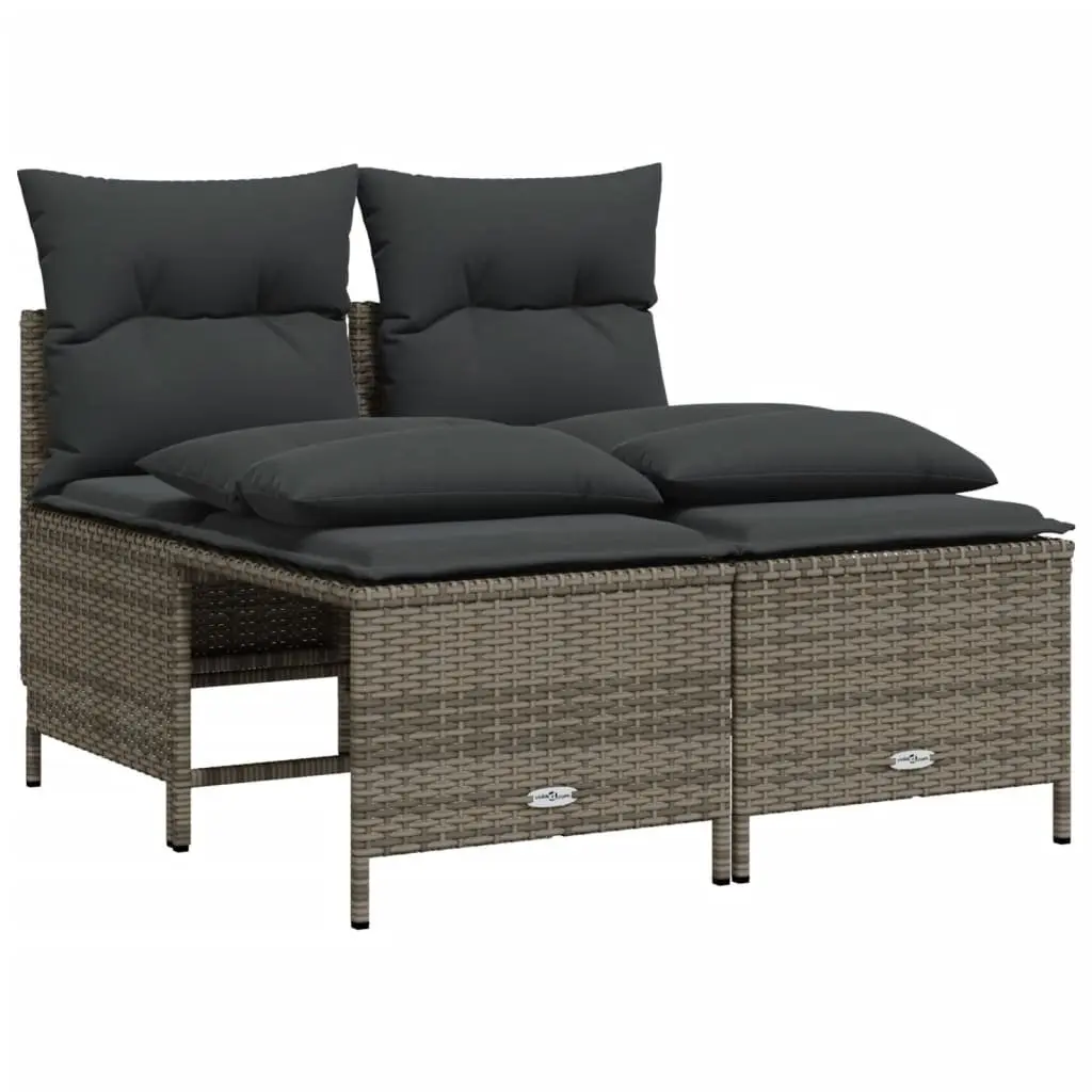 5 Piece Outdoor Garden Sofa Set with Retractable Canopy Grey Poly Rattan