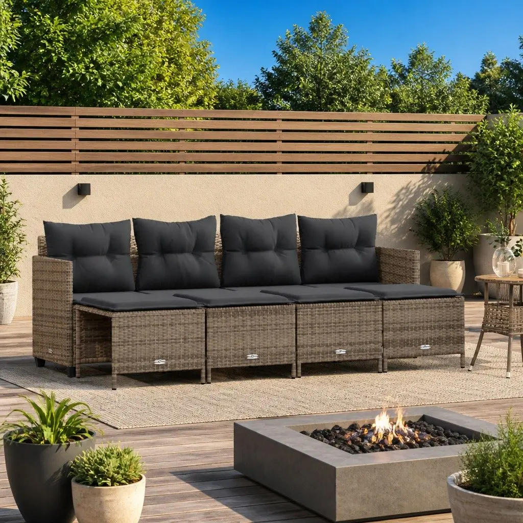 Garden Sofa Set Grey 5 Piece Outdoor Furniture Poly Rattan with Cushions